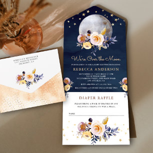 Invitation Tout En Un Nuit Bleue Marine Bohème Florale Baby Shower Terre
