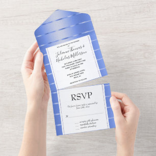 Invitation Tout En Un Ocean Blue Gold Ribbon Mariage