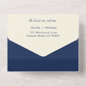 Invitation Tout En Un Ocean Blue Wave Stripes Plage Mariage Photo (Verso)