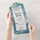 Invitation Tout En Un Ocean Blue Waves moderne Pastel Mariage Abstrait (Déchirure)