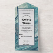 Invitation Tout En Un Ocean Blue Waves moderne Pastel Mariage Abstrait (À l'intérieur)