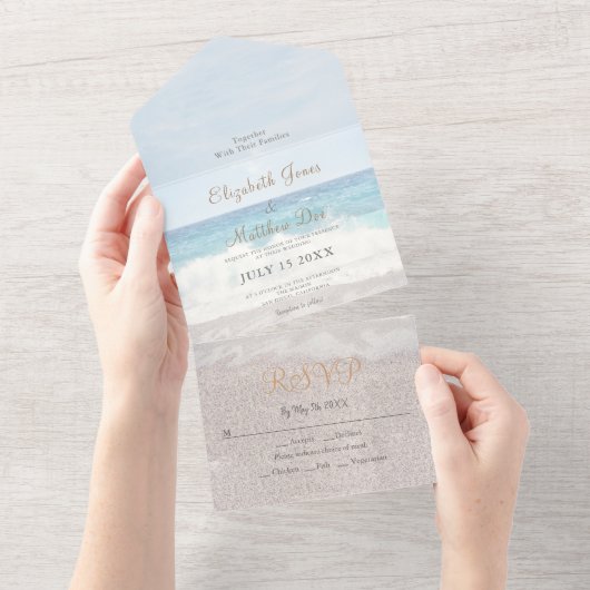 Invitation Tout En Un Ocean Waves Beach Mariage tropical (Déchirure)