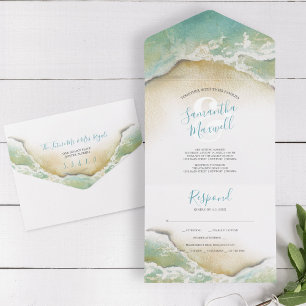 Invitation Tout En Un Ocean Waves Blue Aquarelle Tout en un