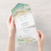 Invitation Tout En Un Ocean Waves Blue Aquarelle Tout en un (Déchirure)