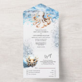 Invitation Tout En Un Octopus océan vagues bleu plage blanche mer côtièr (À l'intérieur)