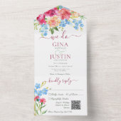 Invitation Tout En Un Oeillets roses rustiques et oublier mon code QR (À l'intérieur)