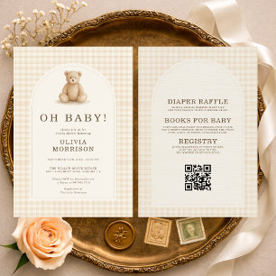 Invitation Tout en Un Oh Bébé Gingham Ours en Peluche Baby Sh