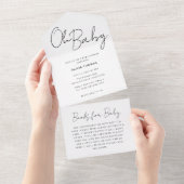 Invitation Tout En Un Oh Bébé noir et blanc Baby shower minimal (Déchirure)