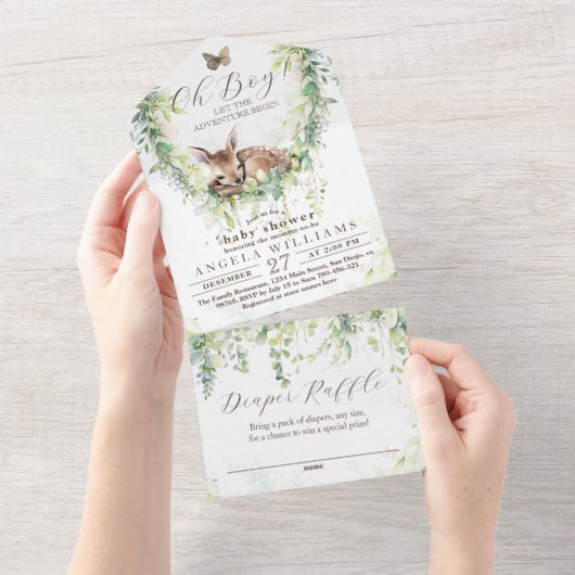 Invitation Tout En Un Oh Boy Adventure Baby shower de verdure (Déchirure)