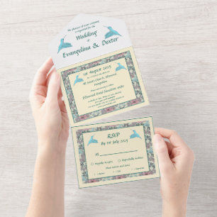 Invitation Tout En Un Oiseau de mer et Hibiscus