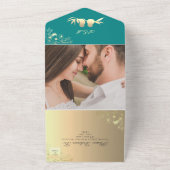 Invitation Tout En Un Oiseaux de l'amour sarcelle Mariage (Dehors)