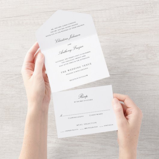 Invitation Tout En Un Old Money Black and White Classic Wedding (Déchirure)