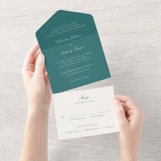 Invitation Tout En Un Old Money Teal Classic Wedding (Déchirure)
