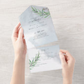 Invitation Tout En Un Olive Feuille Mariage Dusty Blue Lemon (Déchirure)