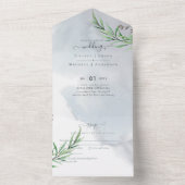 Invitation Tout En Un Olive Feuille Mariage Dusty Blue Lemon (À l'intérieur)