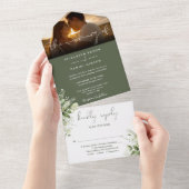 Invitation Tout En Un Olive Green Floral Green Mariage Photo (Déchirure)