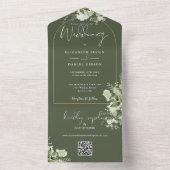 Invitation Tout En Un Olive Green Green Gold Arch Code QR Mariage (À l'intérieur)