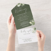 Invitation Tout En Un Olive Green Greenery Détails Floral RSVP Mariage (Déchirure)