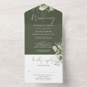 Invitation Tout En Un Olive Green Greenery Détails Floral RSVP Mariage (À l'intérieur)