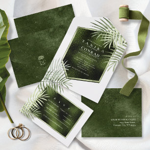 Invitation Tout En Un Olive Oasis Cadre Blanc Feuille de métal Slate ID1