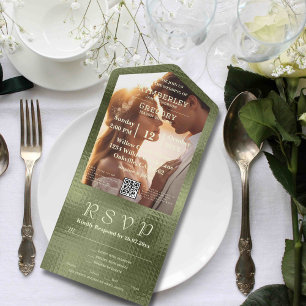 Invitation Tout En Un Olive Sage Green Shimmer Arrière - plan QR Code Ph