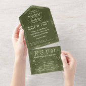Invitation Tout En Un Olive Sage Green Shimmer Faux Burlap Courriel (Déchirure)