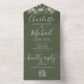 Invitation Tout En Un Olive String Lights QR Code Monogramme Mariage (À l'intérieur)