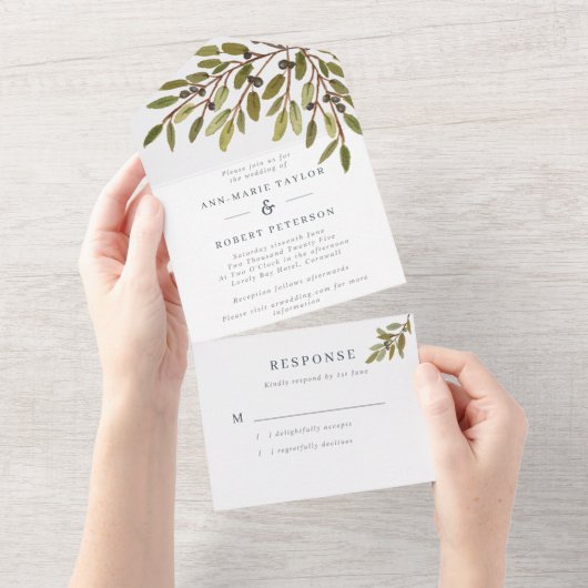 Invitation Tout En Un Olives botaniques Mariage rustique (Déchirure)