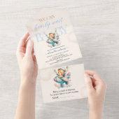 Invitation Tout En Un On peut attendre baby shower garçon (Déchirure)