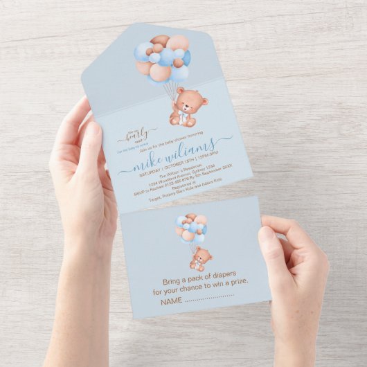 Invitation Tout En Un On peut attendre l'ours aquarelle (Déchirure)