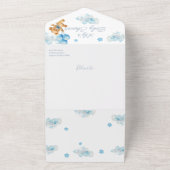 Invitation Tout En Un On peut attendre Teddy Bear Baby shower bleu (Dehors)