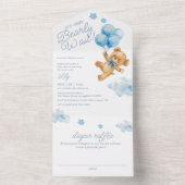 Invitation Tout En Un On peut attendre Teddy Bear Baby shower bleu (À l'intérieur)