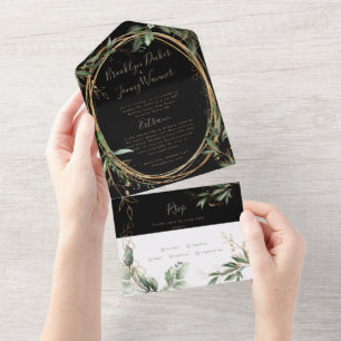 Invitation Tout En Un Onyx noir Premium   Boho Green   Eucalyptus  