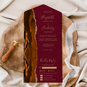 Invitation Tout En Un Options de repas bordeaux à agate dorée rouille Ma