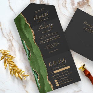 Invitation Tout En Un Options de repas Vert Chasseur Agate Or Mariage so