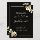 Invitation Tout en un or Eucalyptus Élégant Mariage noir (Devant / Derrière)