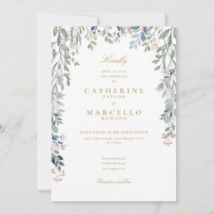 Invitation Tout en Un Or Fleurs Sauvages Floral Mariage