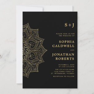 Invitation Tout en un or Mandala Monogram Mariage noir