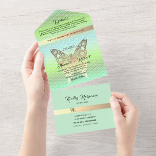 Invitation Tout En Un Or moderne et Mariage vert