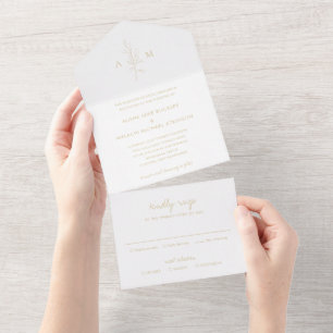 Invitation Tout En Un Or Propre Élégance Botanique pour Mariage