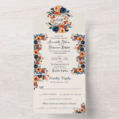 Invitation Tout En Un Orange brûlé rustique et Mariage floral bleu (À l'intérieur)