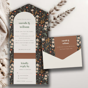 Invitation Tout En Un Orange foncé Super Arc rétro Mariage floral