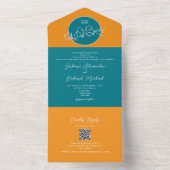 Invitation Tout En Un Orange moderne et Mariage Turquoise (À l'intérieur)