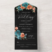 Invitation Tout En Un Orange Turquoise Floral Noir Élégant Mariage (À l'intérieur)