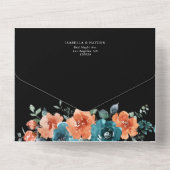 Invitation Tout En Un Orange Turquoise Floral Noir Élégant Mariage (Verso)