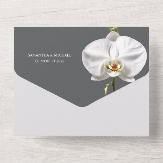 Invitation Tout En Un Orchidée blanche chic fleur mariage luxueux (Verso)