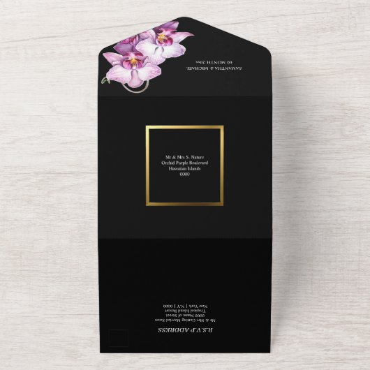 Invitation Tout En Un Orchidée violette noire mariage luxueux (Dehors)