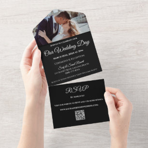 Invitation Tout En Un Orchidées blanches mariages sur code Black-Photo-Q