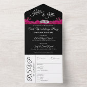 Invitation Tout En Un Orchidées Fuchsia sur Mariage noir (À l'intérieur)