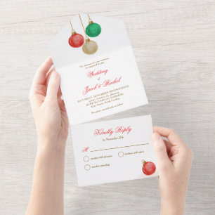Invitation Tout En Un Ornements Aquarelle Mariage de Noël Festif